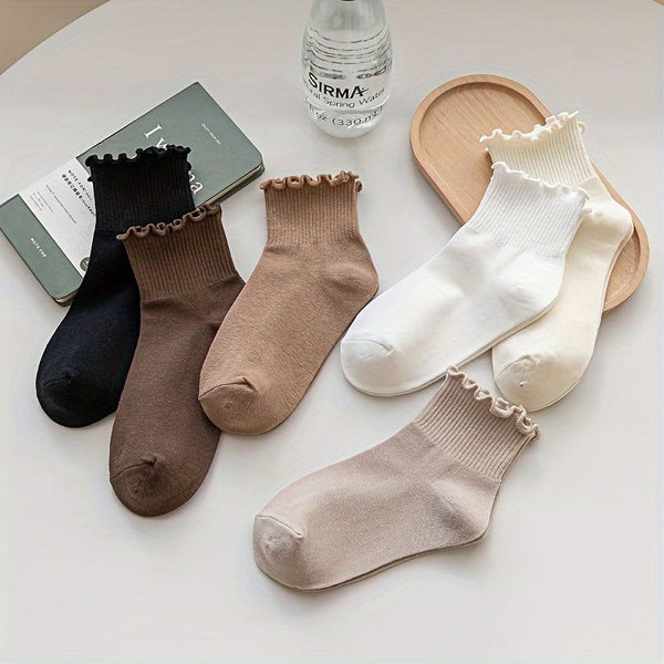 6 Pairs Lettuce Trim Sweet  Comfy Solid Crew Socks - SocksLtd