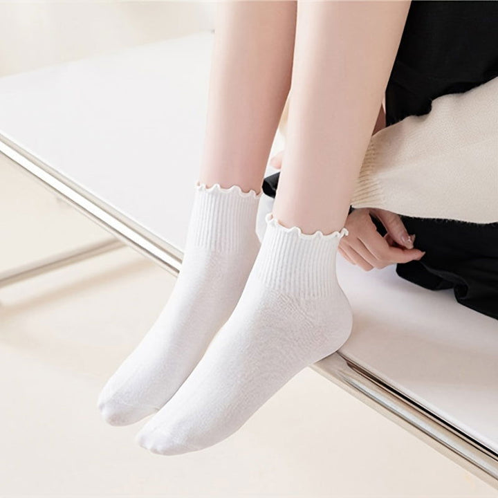 6 Pairs Lettuce Trim Sweet  Comfy Solid Crew Socks - SocksLtd