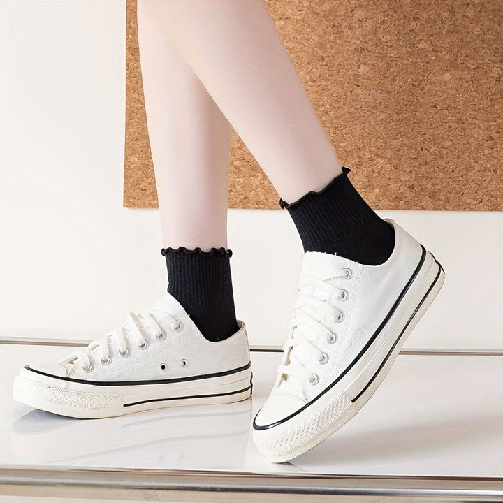 6 Pairs Lettuce Trim Sweet  Comfy Solid Crew Socks - SocksLtd