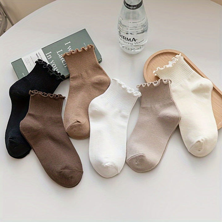 6 Pairs Lettuce Trim Sweet  Comfy Solid Crew Socks - SocksLtd
