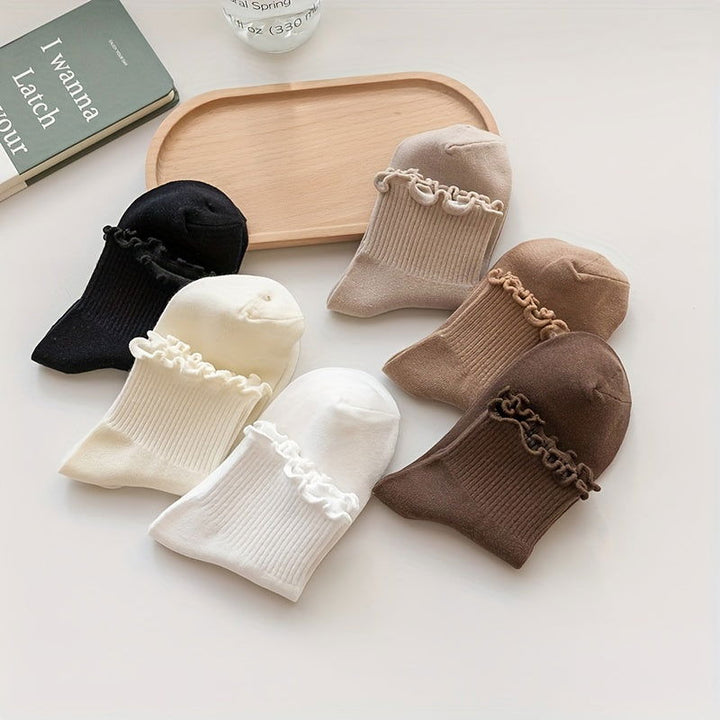6 Pairs Lettuce Trim Sweet  Comfy Solid Crew Socks - SocksLtd