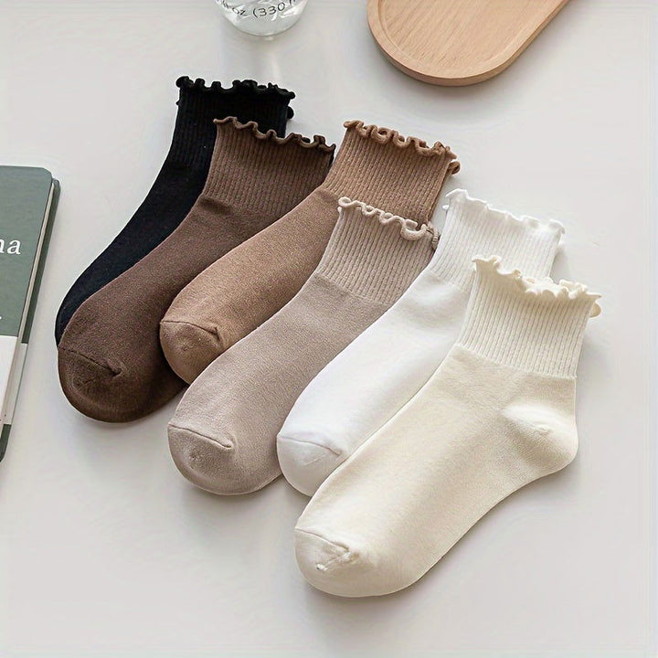 6 Pairs Lettuce Trim Sweet  Comfy Solid Crew Socks - SocksLtd