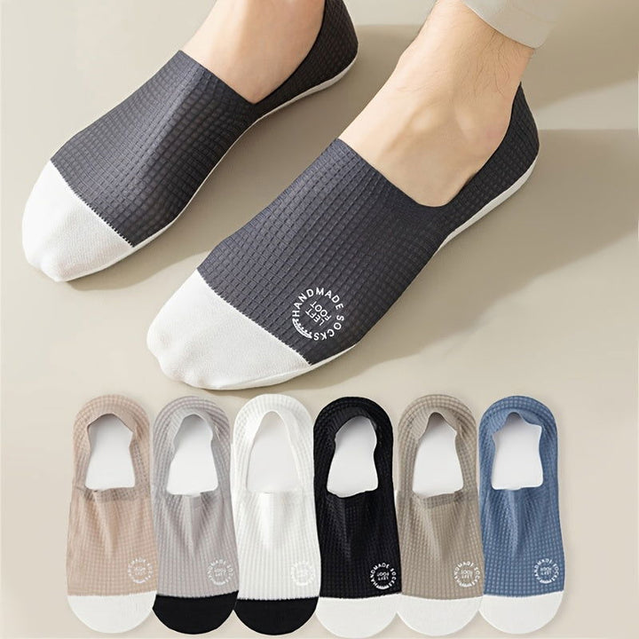 6 Pairs Men Anti Slip Letter Waffle Invisible No show socks - socksltd