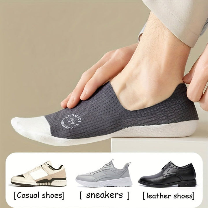 6 Pairs Men Anti Slip Letter Waffle Invisible No show socks - socksltd