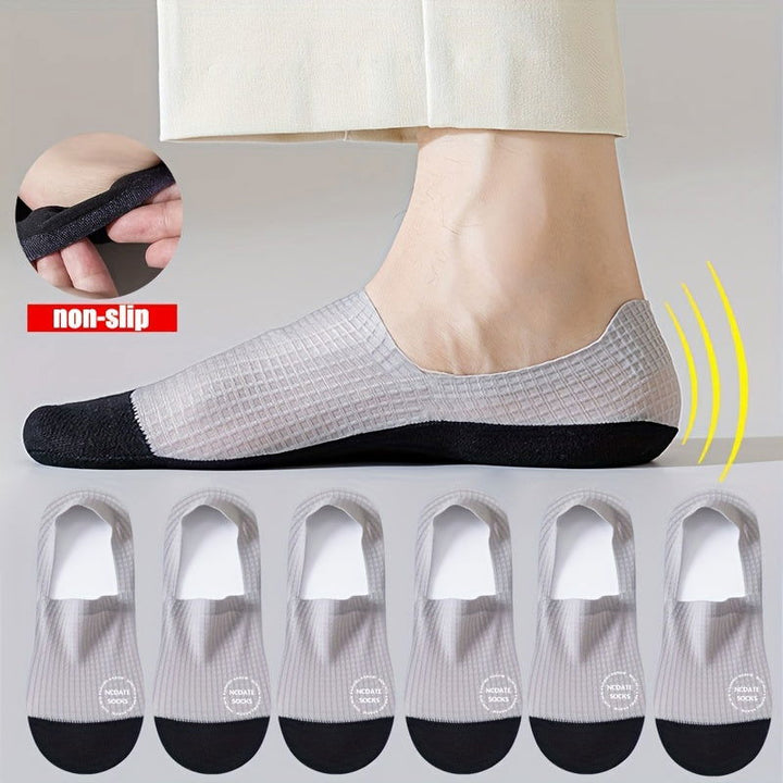 6 Pairs Men Anti Slip Letter Waffle Invisible No show socks - socksltd