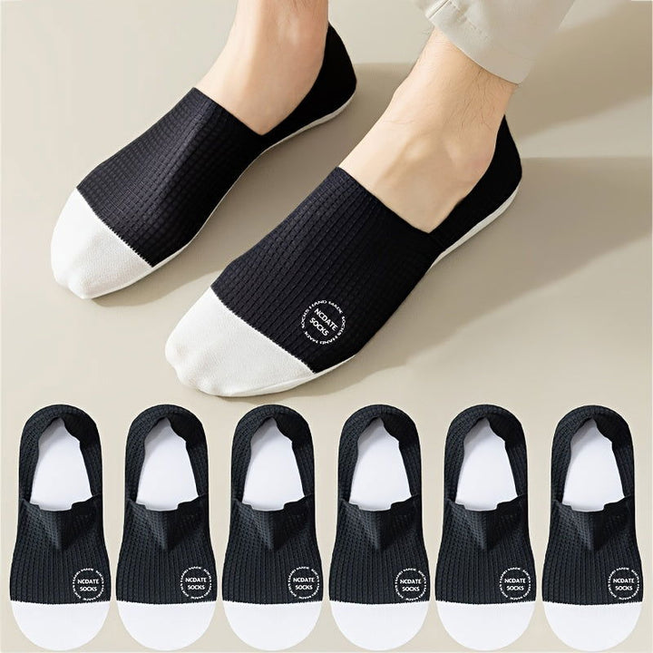 6 Pairs Men Anti Slip Letter Waffle Invisible No show socks - socksltd