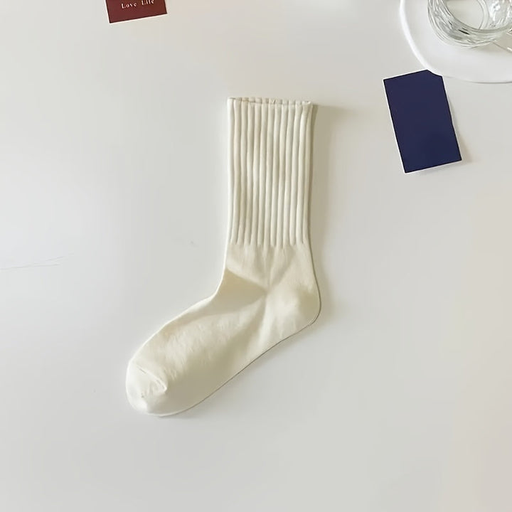 6 Pairs Neutral Casual Plain  Versatile Crew Socks - SocksLtd