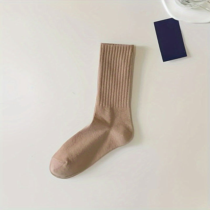 6 Pairs Neutral Casual Plain  Versatile Crew Socks - SocksLtd