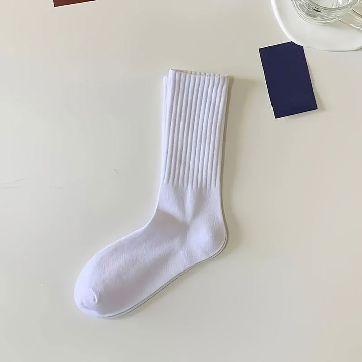 6 Pairs Neutral Casual Plain  Versatile Crew Socks - SocksLtd