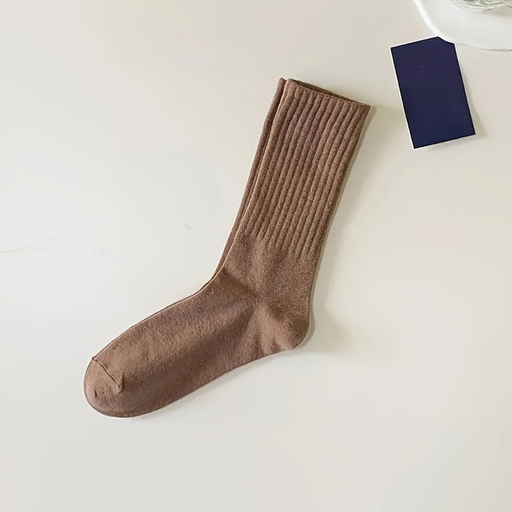 6 Pairs Neutral Casual Plain  Versatile Crew Socks - SocksLtd