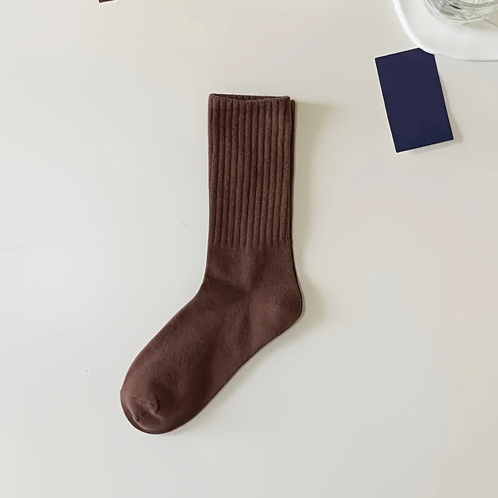 6 Pairs Neutral Casual Plain  Versatile Crew Socks - SocksLtd