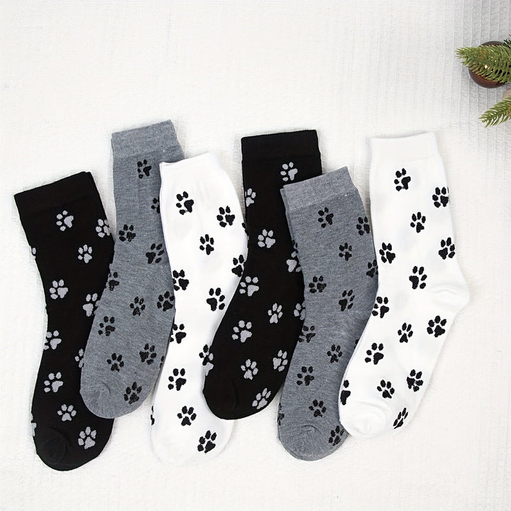 6 Pairs Puppy Paw Print Fashion Casual Crew Socks - SocksLtd