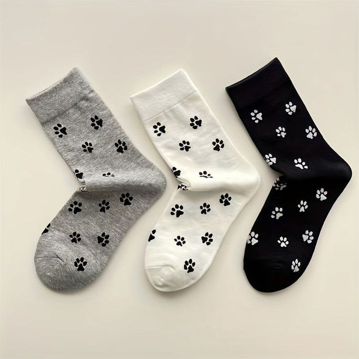 6 Pairs Puppy Paw Print Fashion Casual Crew Socks - SocksLtd