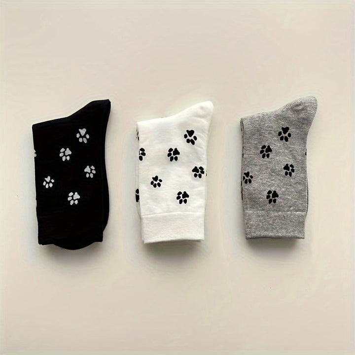 6 Pairs Puppy Paw Print Fashion Casual Crew Socks - SocksLtd