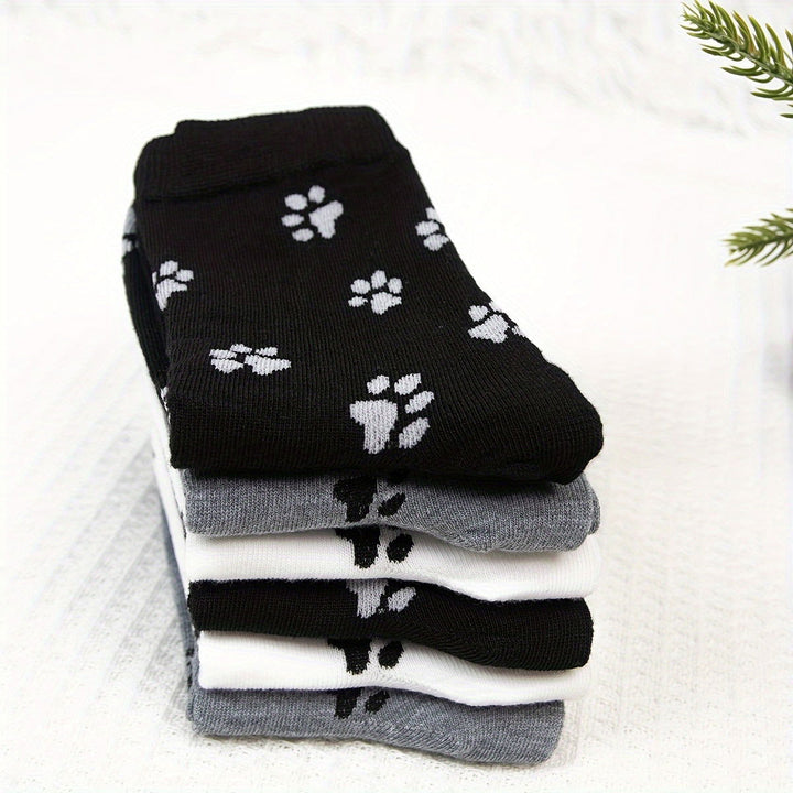 6 Pairs Puppy Paw Print Fashion Casual Crew Socks - SocksLtd