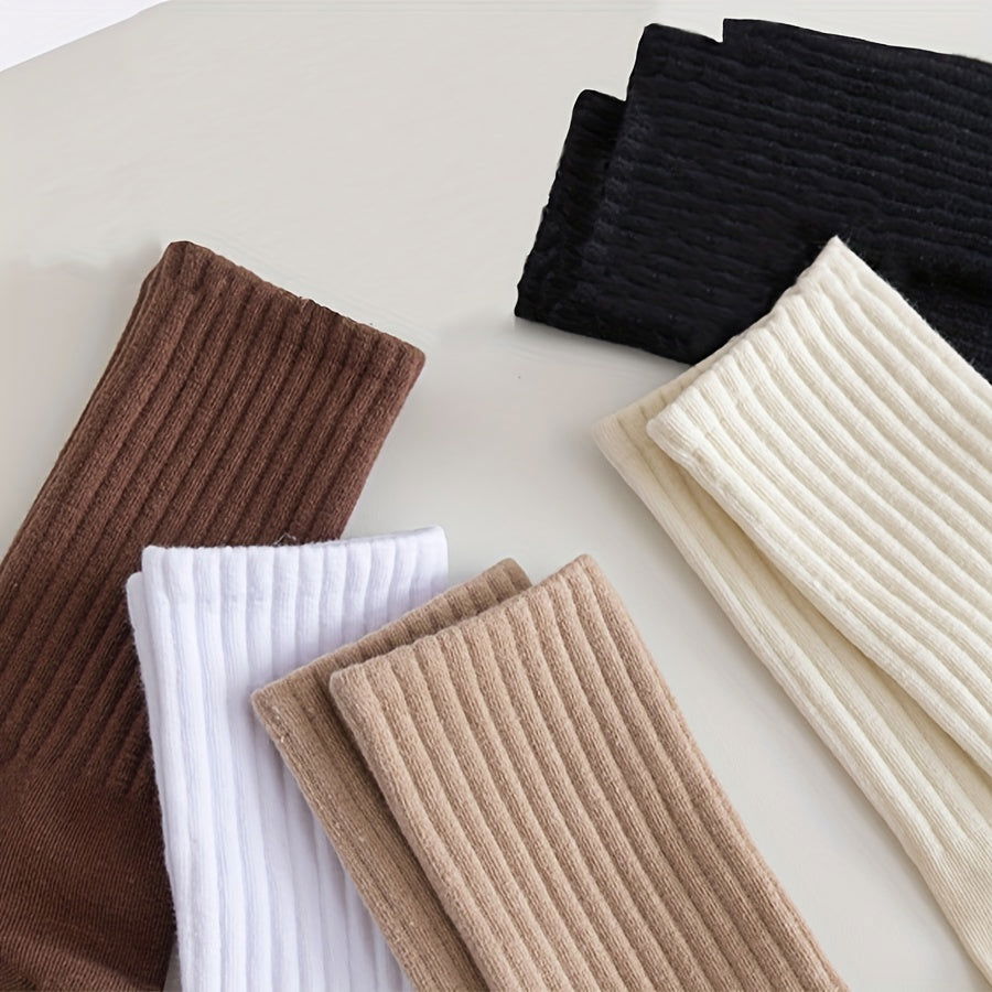 6 Pairs Simple Comfy Breathable Crew Socks - SocksLtd