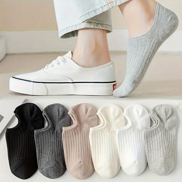 6 Pairs Solid Pinstripe  Simple Comfy Ankle Socks - SocksLtd