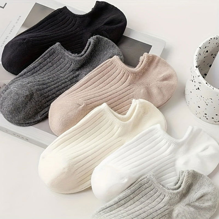 6 Pairs Solid Pinstripe  Simple Comfy Ankle Socks - SocksLtd