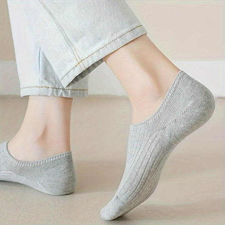 6 Pairs Solid Pinstripe  Simple Comfy Ankle Socks - SocksLtd