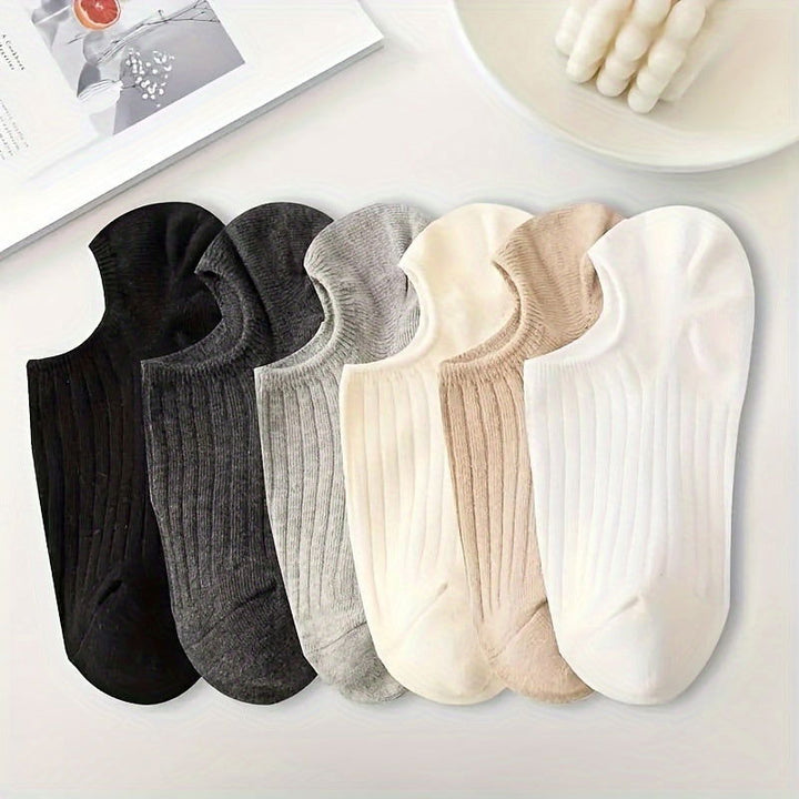 6 Pairs Solid Pinstripe  Simple Comfy Ankle Socks - SocksLtd