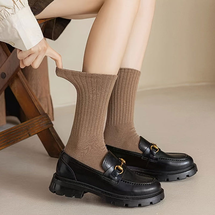 6 Pairs Solid Ribbed  Comfy  Soft Crew Socks - SocksLtd