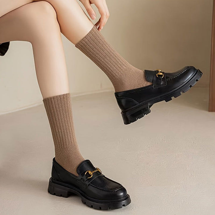 6 Pairs Solid Ribbed  Comfy  Soft Crew Socks - SocksLtd