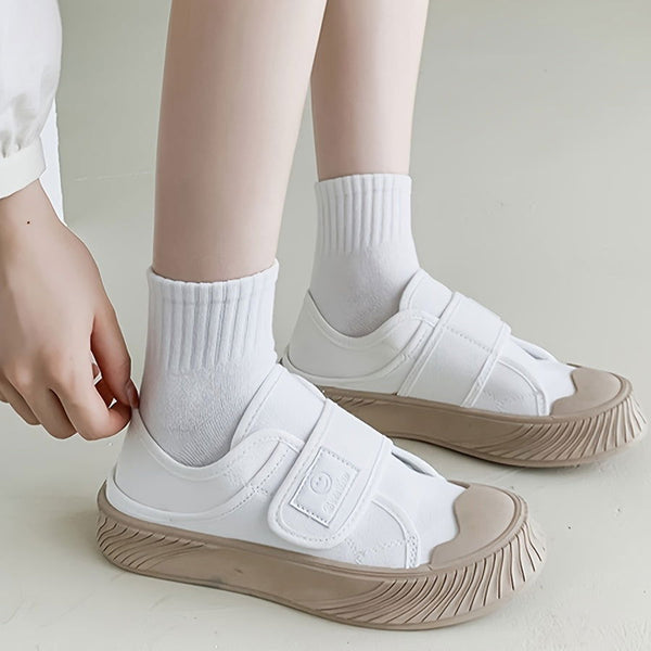 6 Pairs Solid Ribbed  Simple  Comfy Crew Socks - SocksLtd
