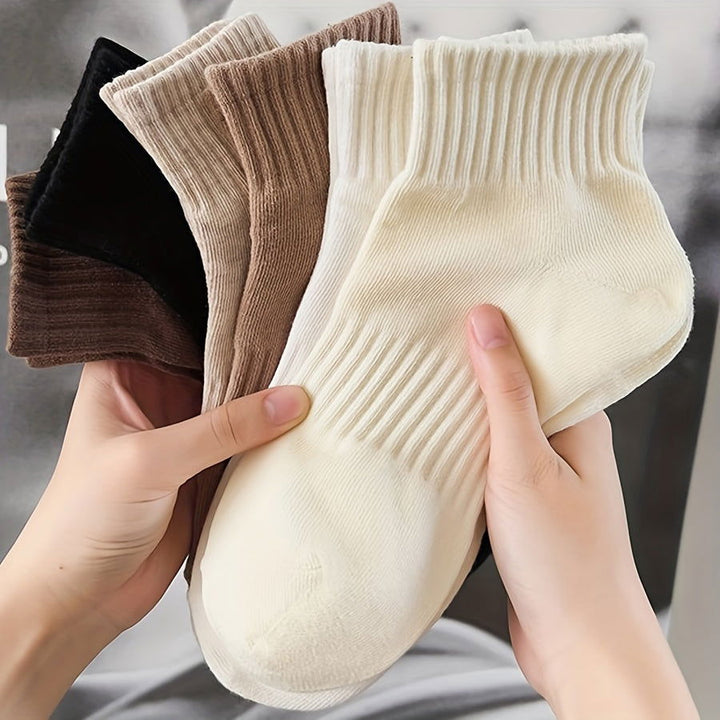 6 Pairs Solid Ribbed  Simple  Comfy Crew Socks - SocksLtd