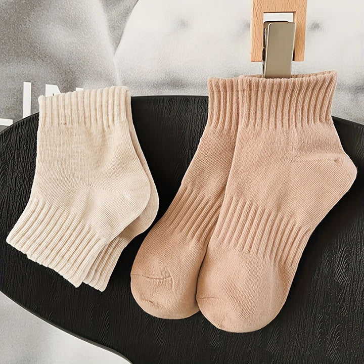 6 Pairs Solid Ribbed  Simple  Comfy Crew Socks - SocksLtd