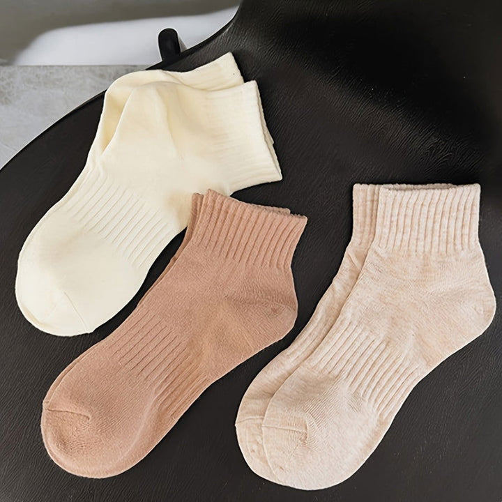 6 Pairs Solid Ribbed  Simple  Comfy Crew Socks - SocksLtd