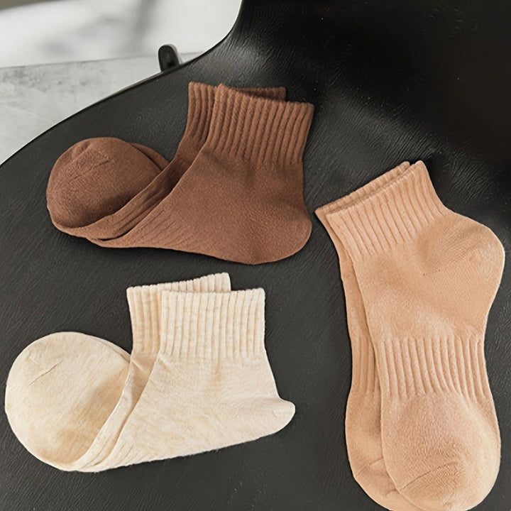 6 Pairs Solid Ribbed  Simple  Comfy Crew Socks - SocksLtd