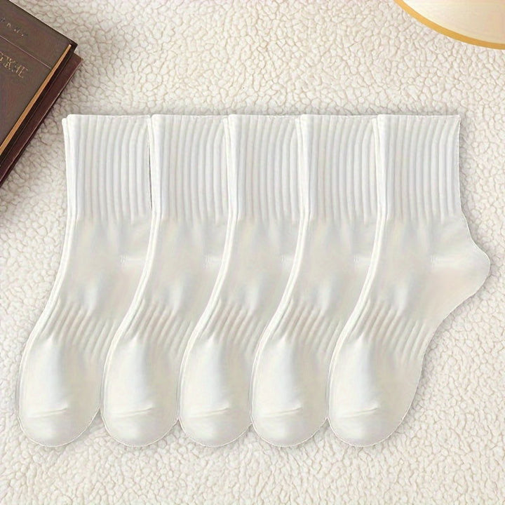 6 Pairs Solid  Simple Comfy Mid Tube Crew Socks - SocksLtd