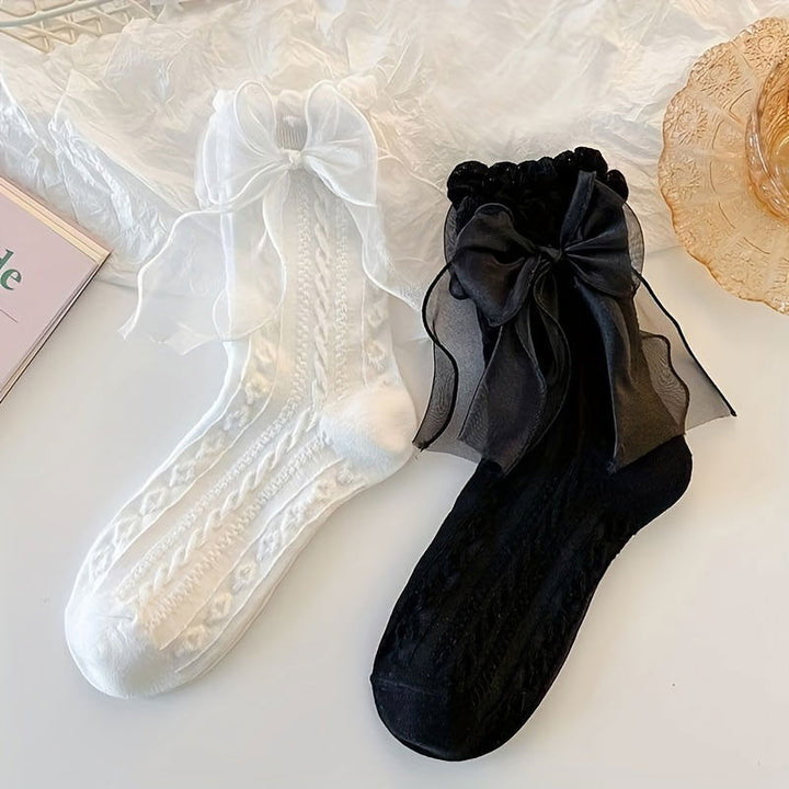 6 Pairs Texture Lace Trim Cute Soft Crew Socks - SocksLtd