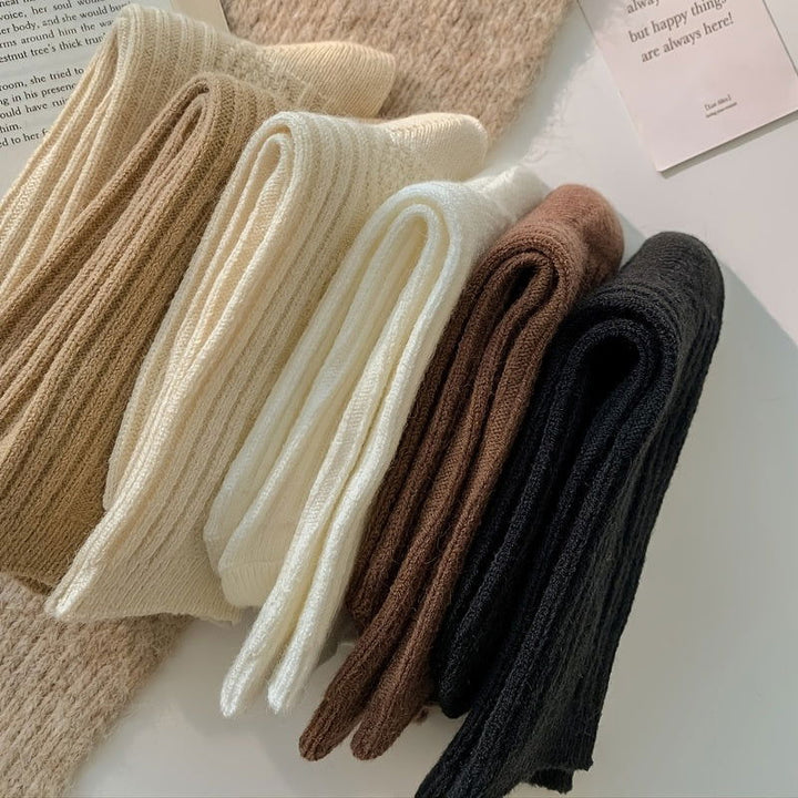 6 Pairs Thick  Cream Retro Art Mid Tube Crew Socks - SocksLtd