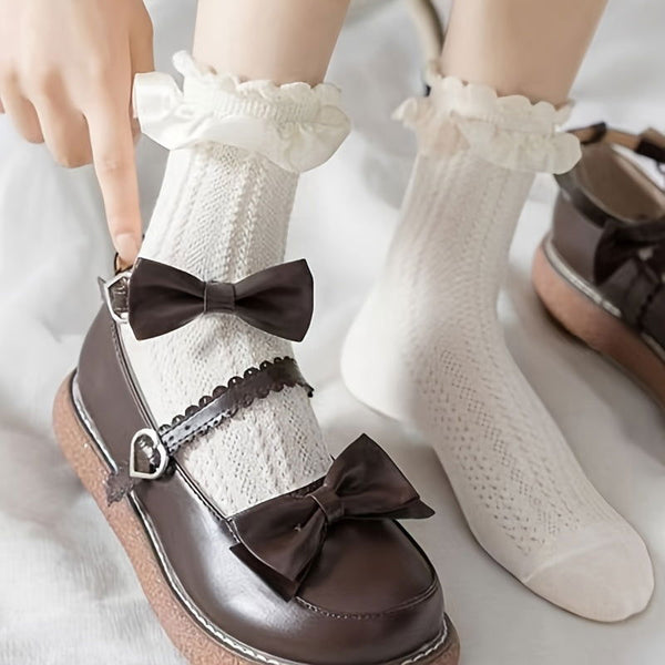 6 Pairs Women Cute Bowknot Fashionable  Crew Socks - SocksLtd