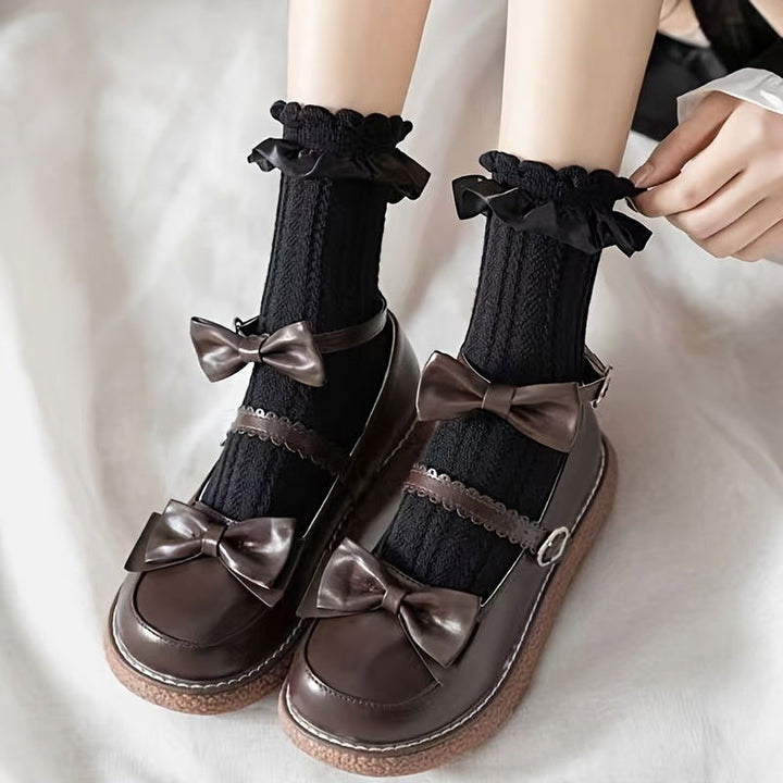 6 Pairs Women Cute Bowknot Fashionable  Crew Socks - SocksLtd