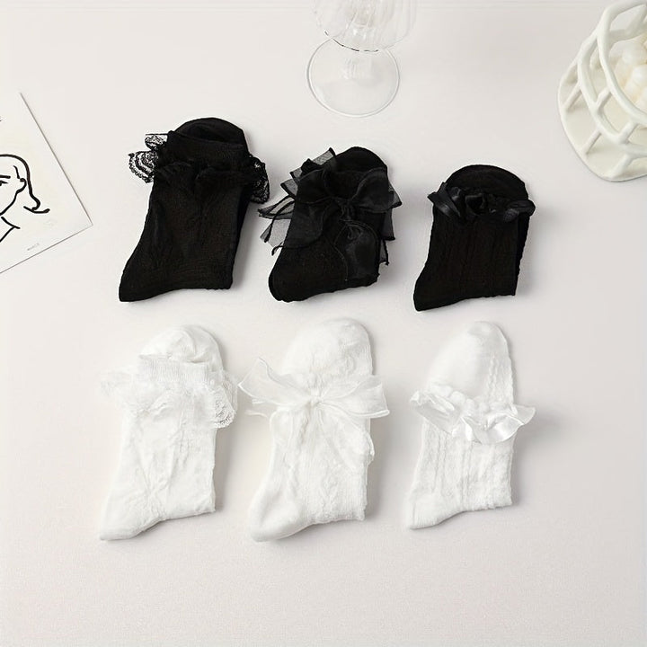 6 Pairs Women Cute Bowknot Fashionable  Crew Socks - SocksLtd