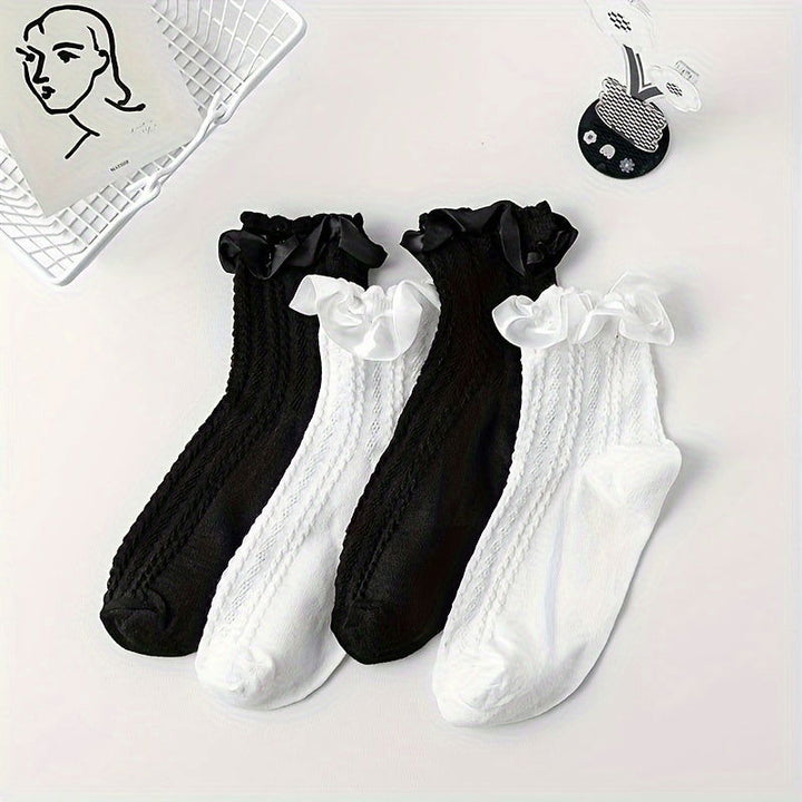 6 Pairs Women Cute Bowknot Fashionable  Crew Socks - SocksLtd