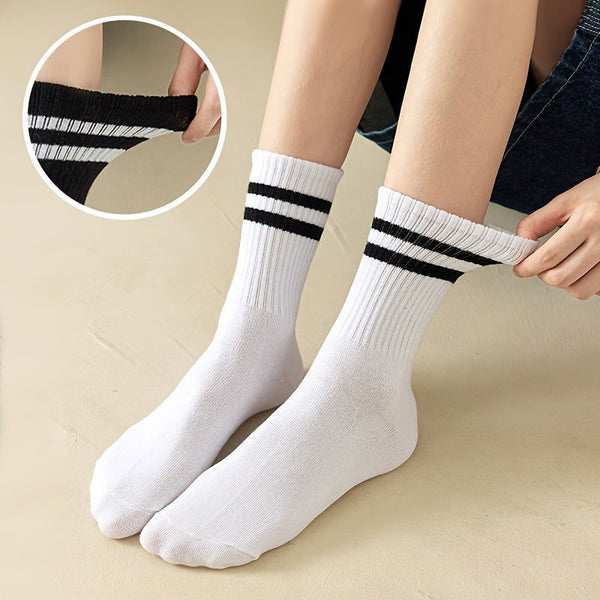 6 Pairs Women Striped Sports Breathable Crew Socks - SocksLtd