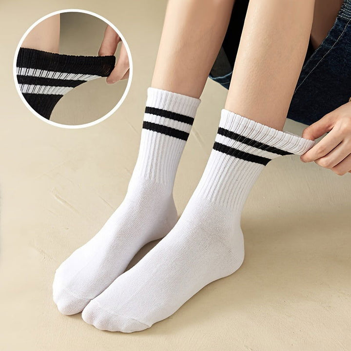 6 Pairs Women Striped Sports Breathable Crew Socks - SocksLtd