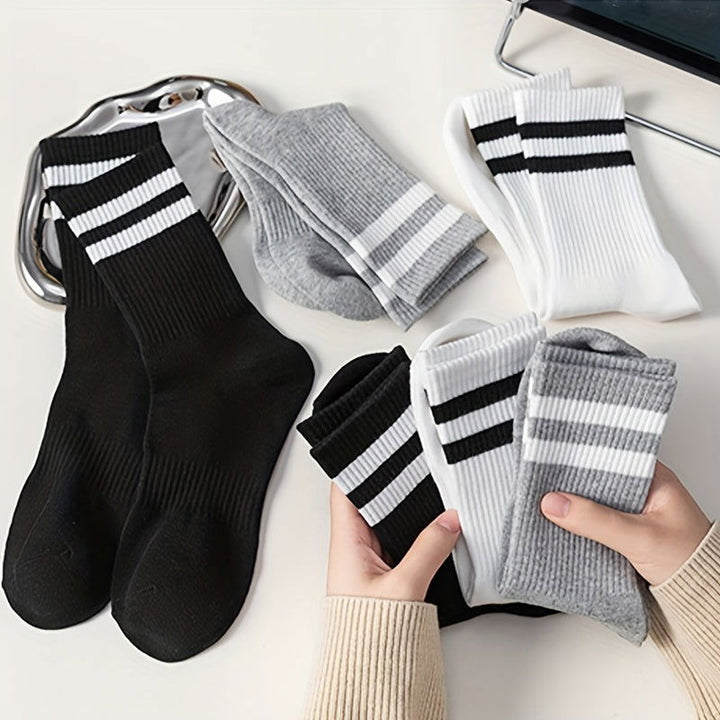 6 Pairs Women Striped Sports Breathable Crew Socks - SocksLtd