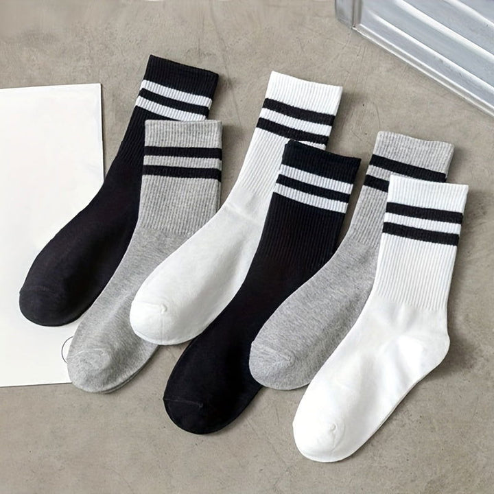 6 Pairs Women Striped Sports Breathable Crew Socks - SocksLtd