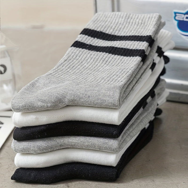 6 Pairs Women Striped Sports Breathable Crew Socks - SocksLtd