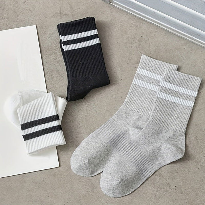 6 Pairs Women Striped Sports Breathable Crew Socks - SocksLtd