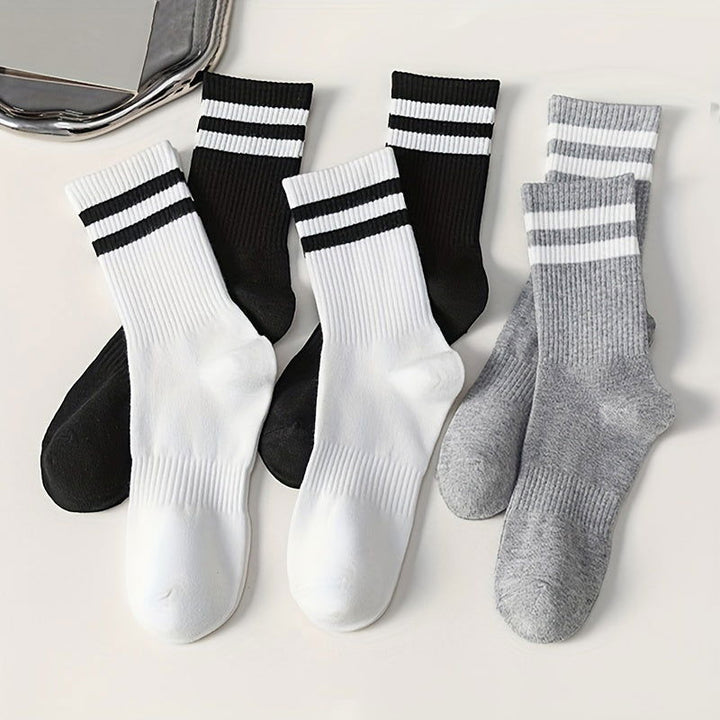 6 Pairs Women Striped Sports Breathable Crew Socks - SocksLtd