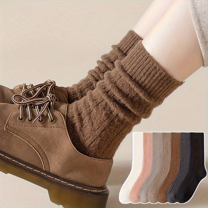 7 Pairs Simple Solid Comfy Warm Crew Socks - SocksLtd