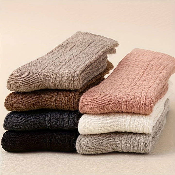 7 Pairs Simple Solid Comfy Warm Crew Socks - SocksLtd