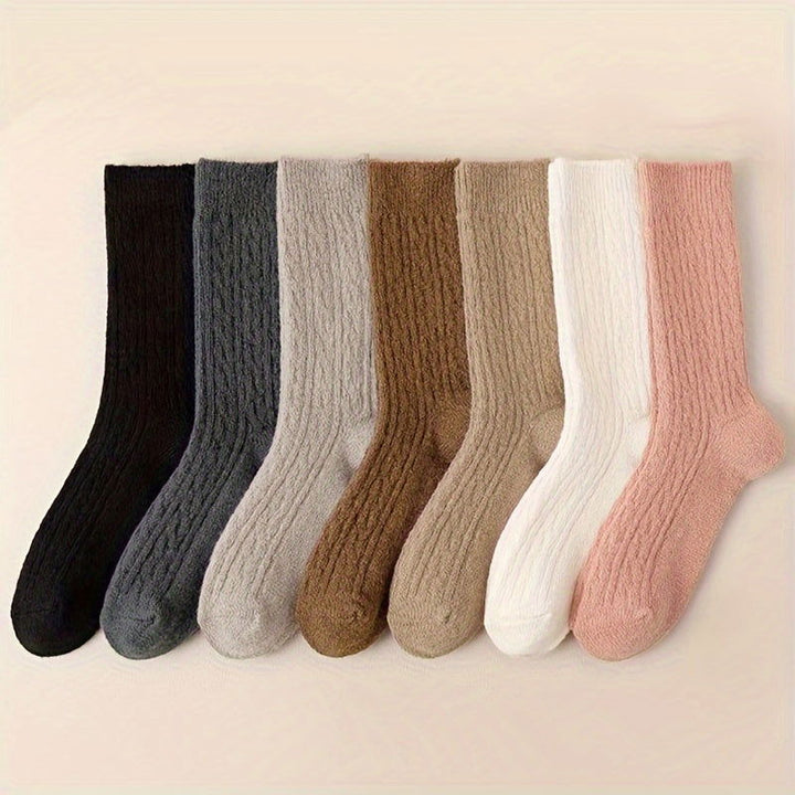 7 Pairs Simple Solid Comfy Warm Crew Socks - SocksLtd
