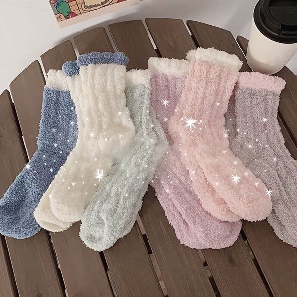 7 Pairs Soft Coral Fleece Cozy Thermal Crew Socks - SocksLtd