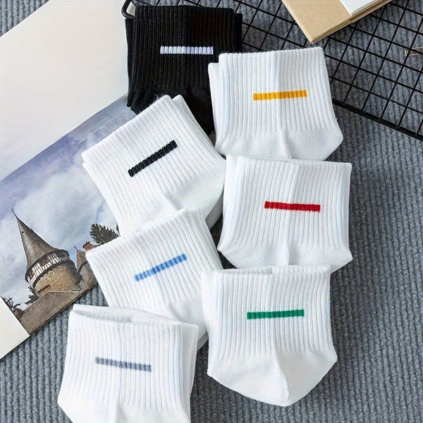 7 Pairs Women Stripes Simple Colorful Crew Socks - SocksLtd